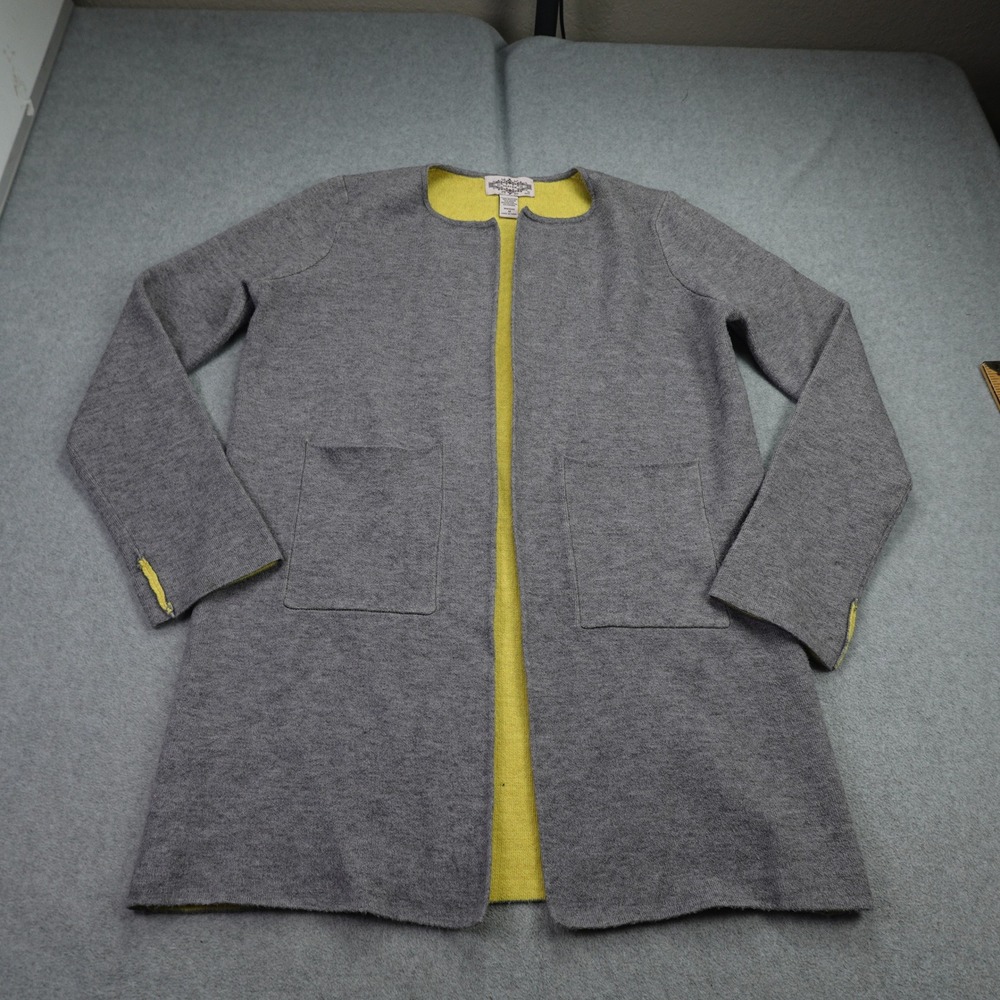 Oliver by Escio Cardigan Women Medium Gray Yellow Wool Blend Open Front Coat